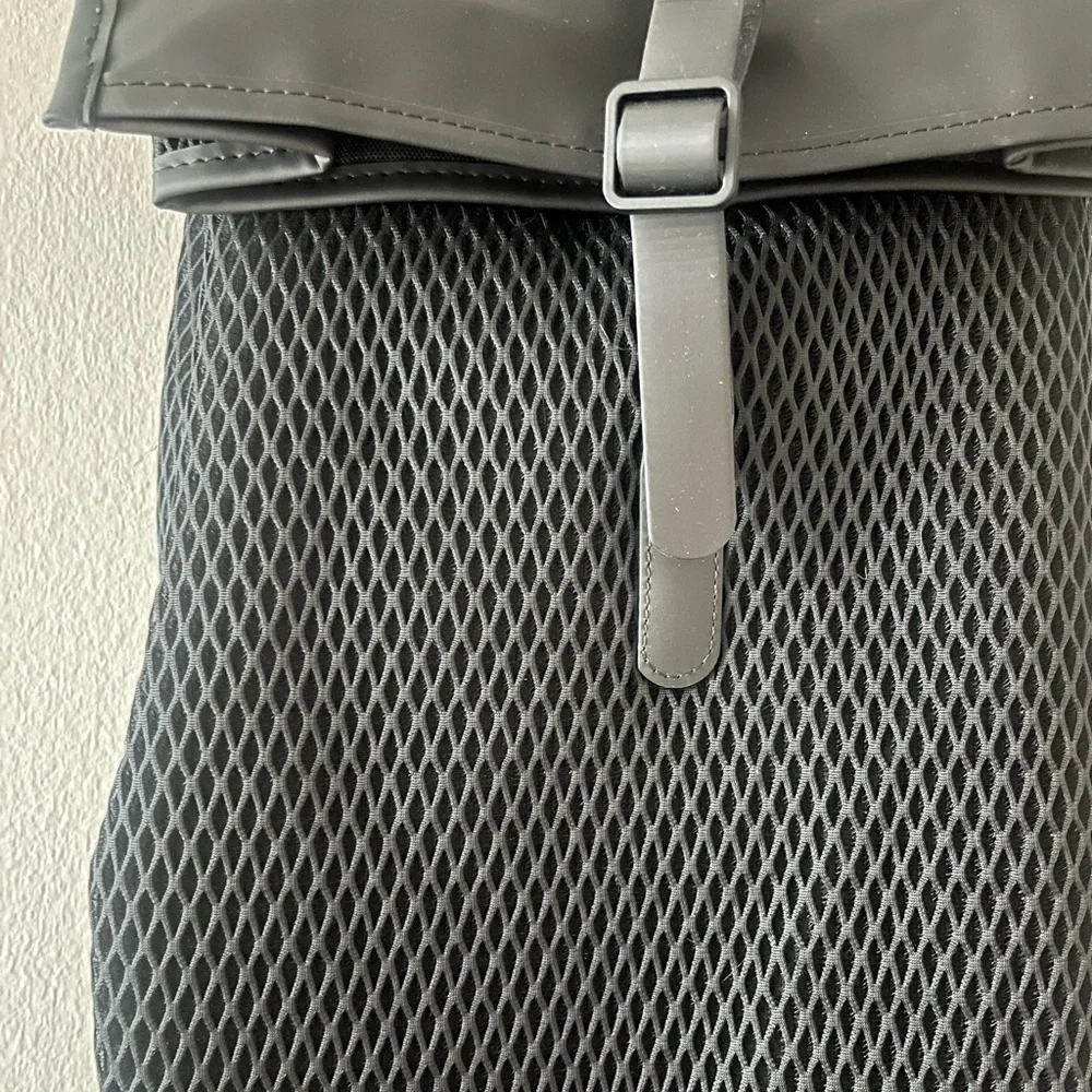 Rains Black Mesh Roll top Backpack